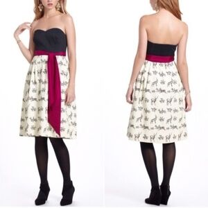 Postmark Anthropologie Conifer Herd deer print strapless dress